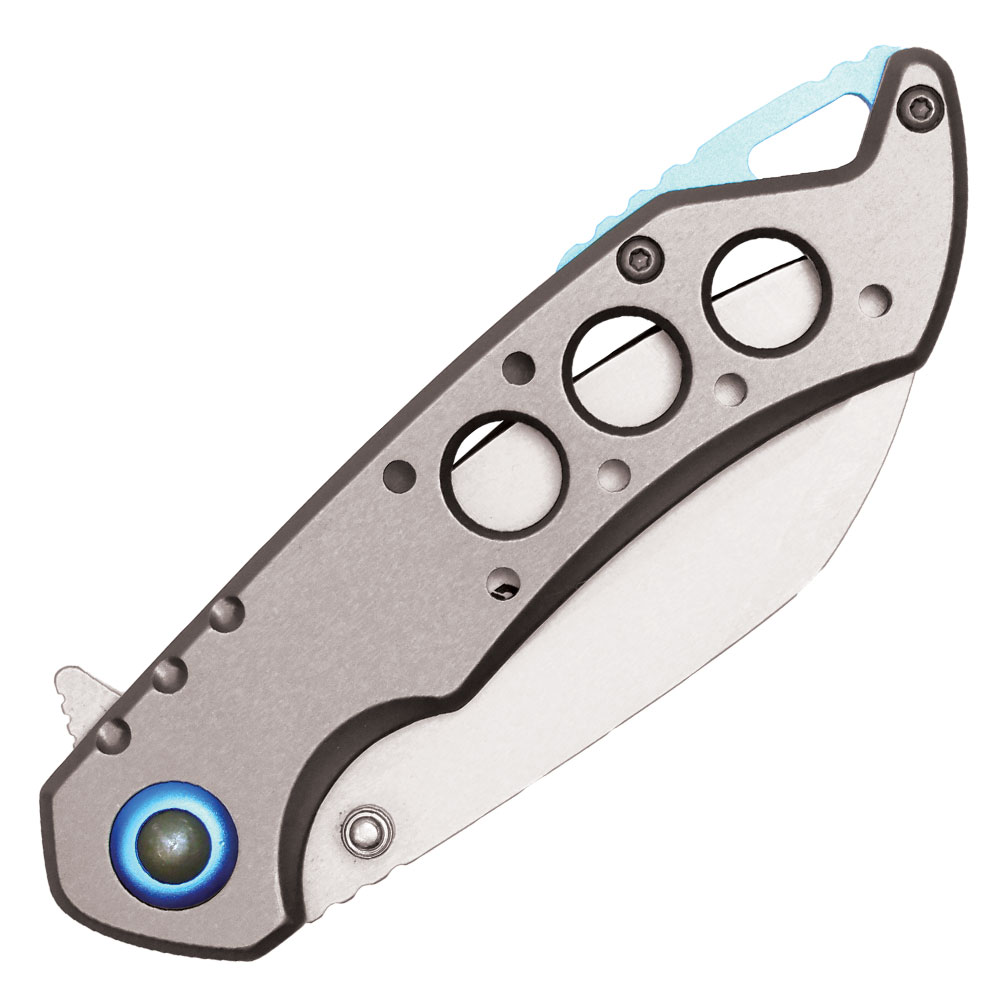 Assisted Open Folding Pocket Knife, Grey Handle w/ Blue Accents view 3